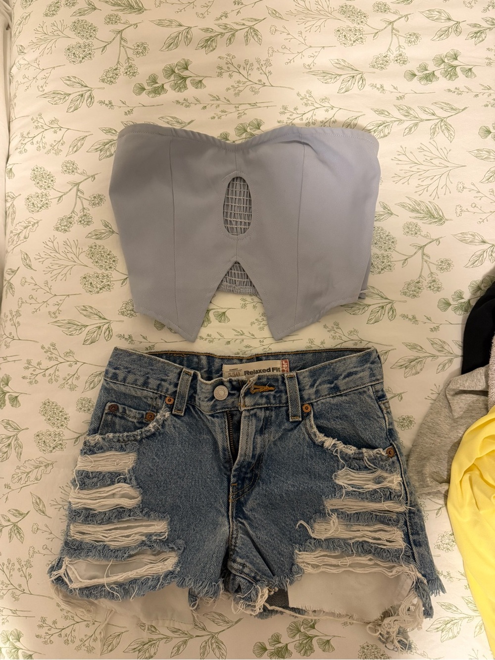 Beginning Boutique Pale Blue Strapless Cutout Bustier Crop Top